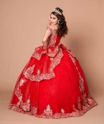 Applique Off-Shoulder Layered Ball Gown by Calla WB20525