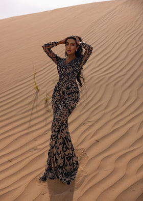 Chic and Holland HF110035 Long Sleeve Beaded Prom Gown