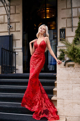 Tina Holly BB001 Prom Mermaid Plunging Spaghetti Strap Corset Back Sequin Dress