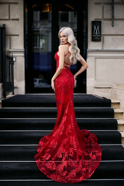 Tina Holly BB001 Prom Mermaid Plunging Spaghetti Strap Corset Back Sequin Dress