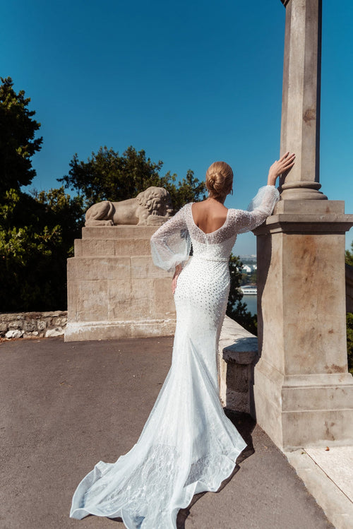 Tina Holly BB016 Wedding Mermaid Train Flowy Evening Fabric Dress