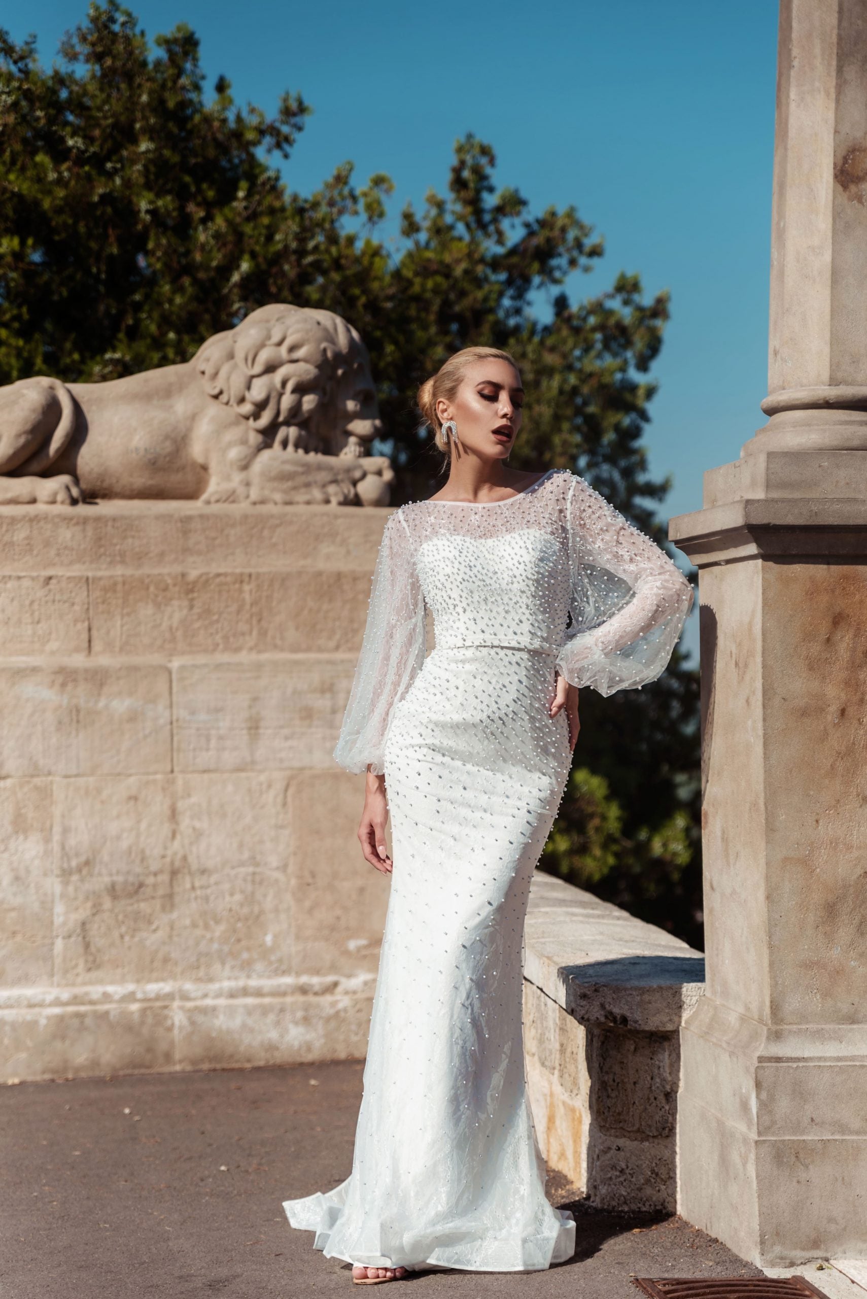 Tina Holly BB016 Wedding Mermaid Train Flowy Evening Fabric Dress