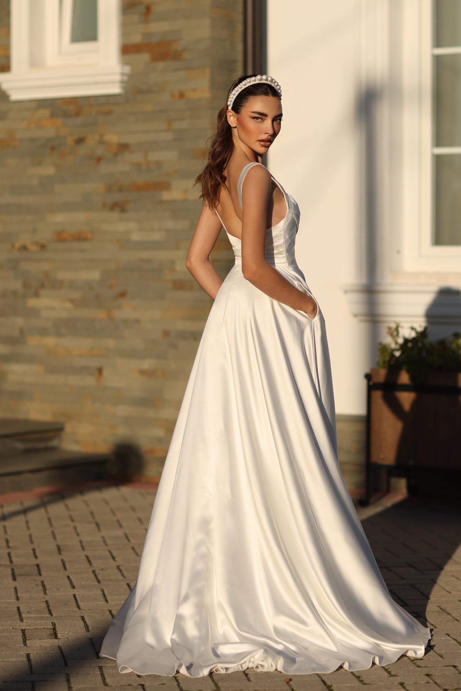 Tina Holly BB210W Wedding A-Line Pleated Flowy Satin Ball Dress