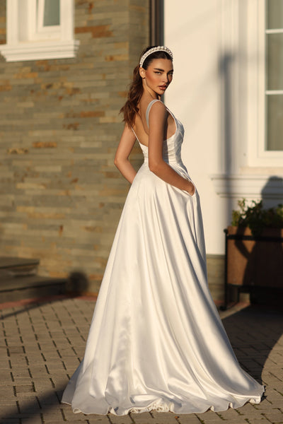 Tina Holly BB210W Wedding A-Line Pleated Flowy Satin Ball Dress