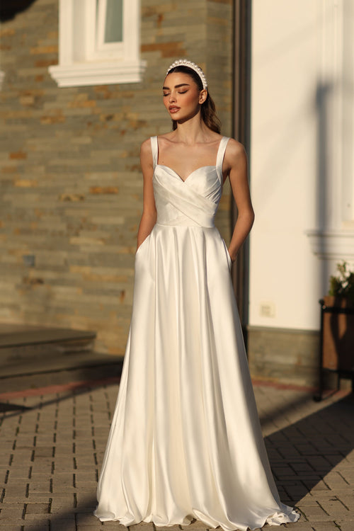 Tina Holly BB210W Wedding A-Line Pleated Flowy Satin Ball Dress