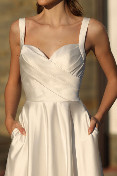 Tina Holly BB210W Wedding A-Line Pleated Flowy Satin Ball Dress