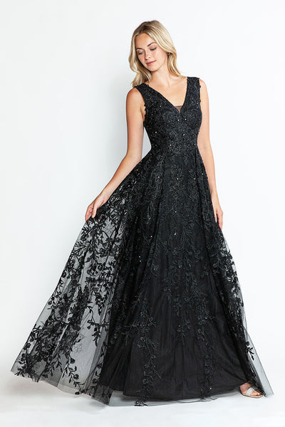 Vestido formal largo con escote en V y sin mangas, corte A, de Lenovia 8337 (Nueva colección)