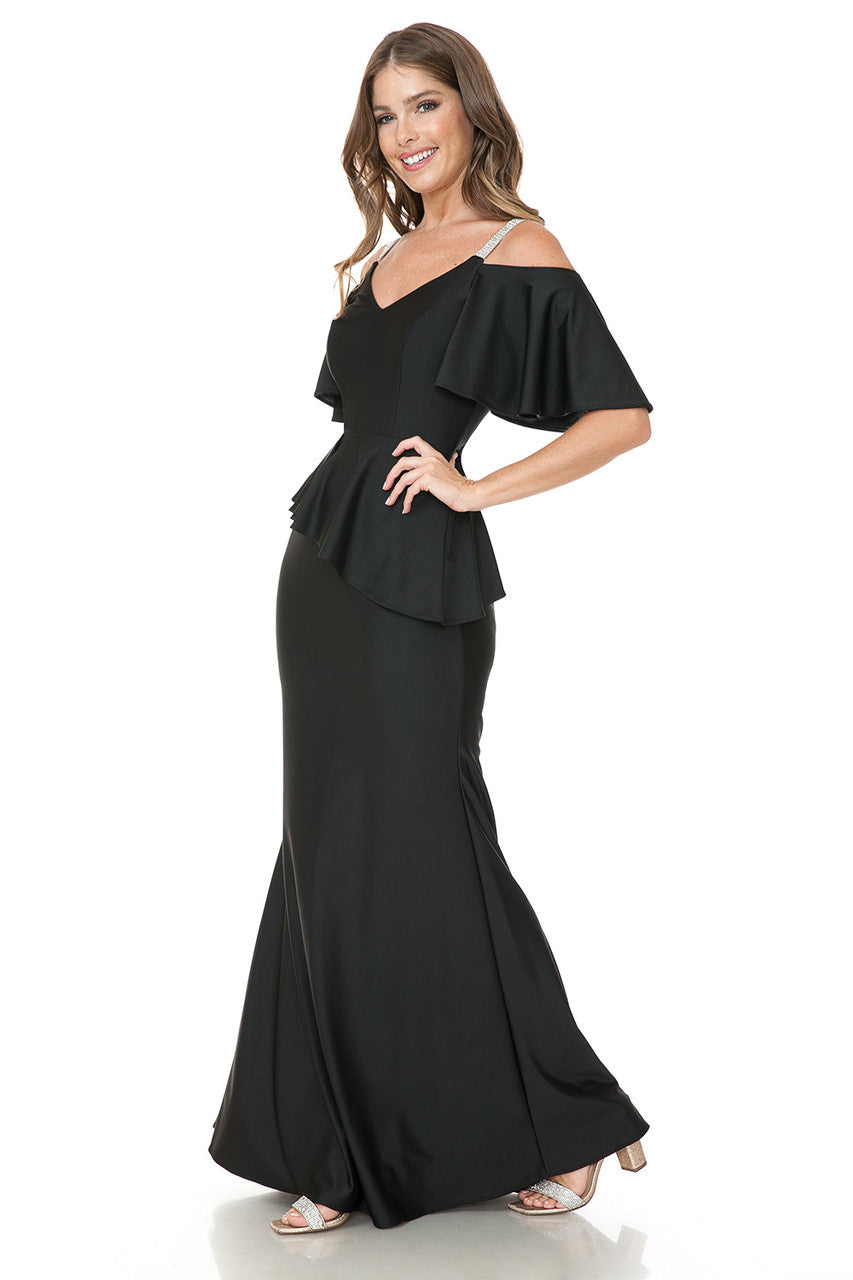 Bridesmaid Dress V-Neck Ruffled Sleeve Evening Dress By Lenovia 5282