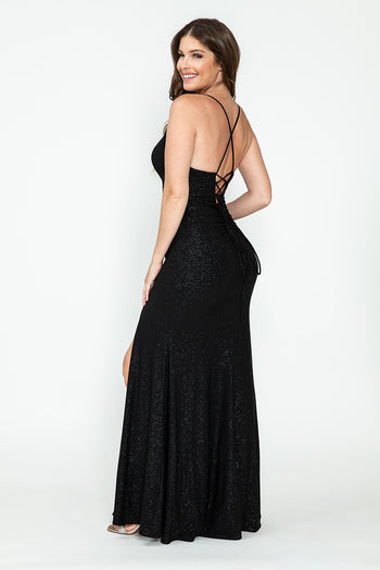 Formal Dress V-Neck Ruched High Slit Fitted Gala Gown By Lenovia 5310