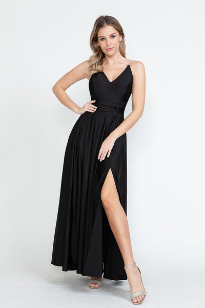 Evening Dress V-Neck Thigh Slit A-Line Formal Gown By Lenovia 5275