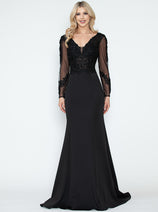 Long Sleeve Mother of the Bride Dress Beaded Evening Gown Lenovia 8323