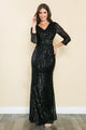 Evening Dress V-Neck 3/4 Sleeve Sheath Sequin Gown By Lenovia 5247-New Collection
