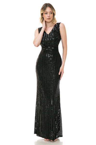 Formal Dress V-Neck Sleeveless Sheath Sequine Gown By Lenovia 5246