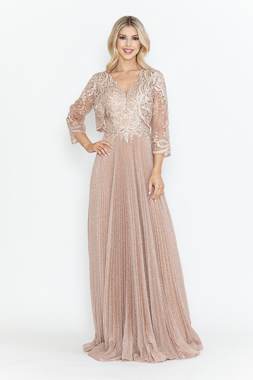 Vestido de madre del novio con escote en V y mangas 3/4 de Lenovia 8341 (Nueva colección)