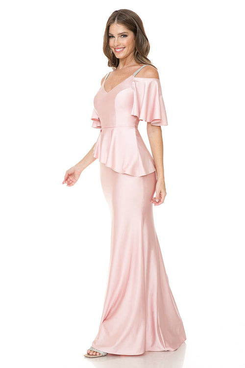 Bridesmaid Dress V-Neck Ruffled Sleeve Evening Dress By Lenovia 5282