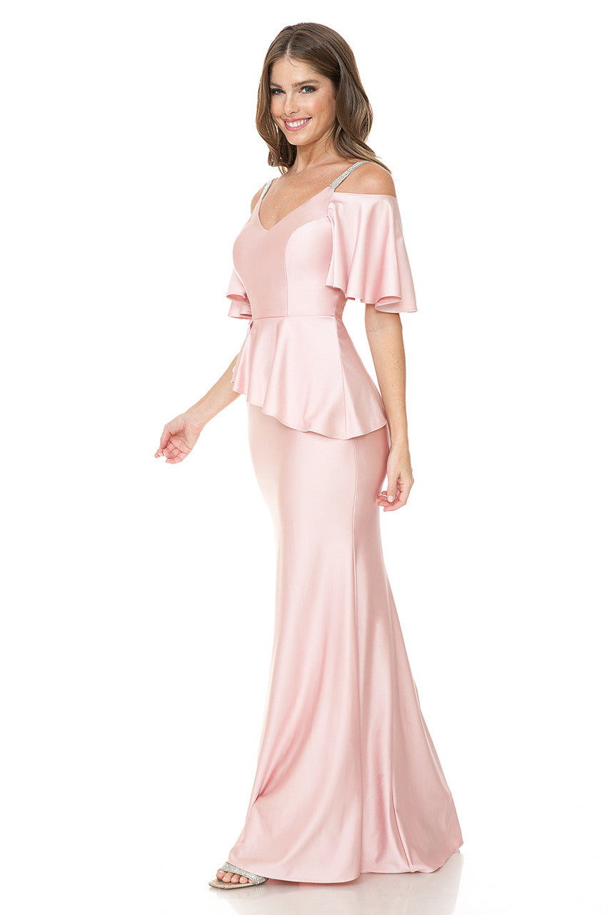 Bridesmaid Dress V-Neck Ruffled Sleeve Evening Dress By Lenovia 5282
