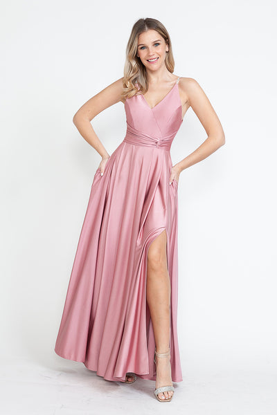 Evening Dress V-Neck Thigh Slit A-Line Formal Gown By Lenovia 5275