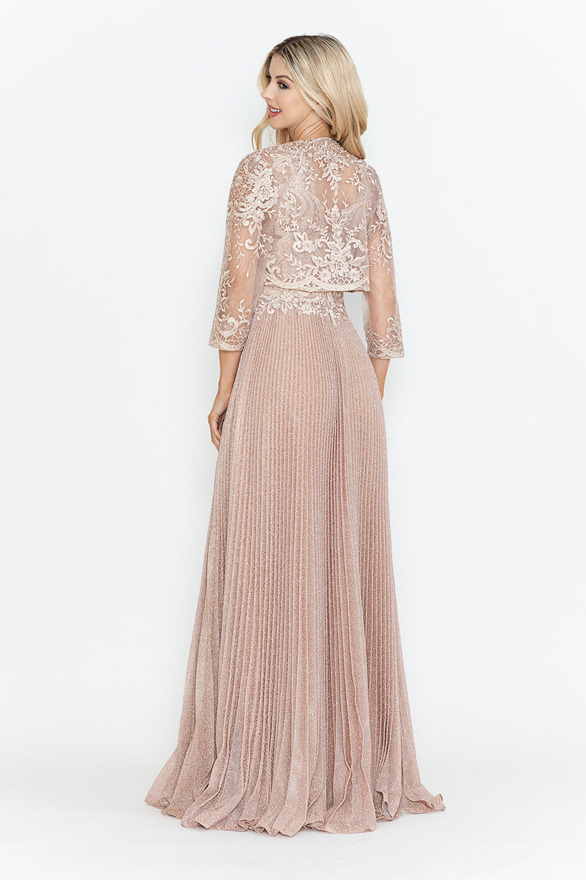 Vestido de madre del novio con escote en V y mangas 3/4 de Lenovia 8341 (Nueva colección)
