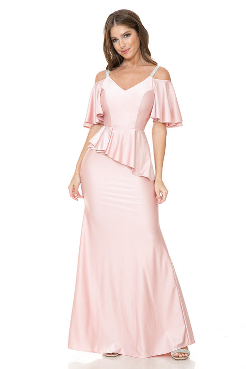 Bridesmaid Dress V-Neck Ruffled Sleeve Evening Dress By Lenovia 5282