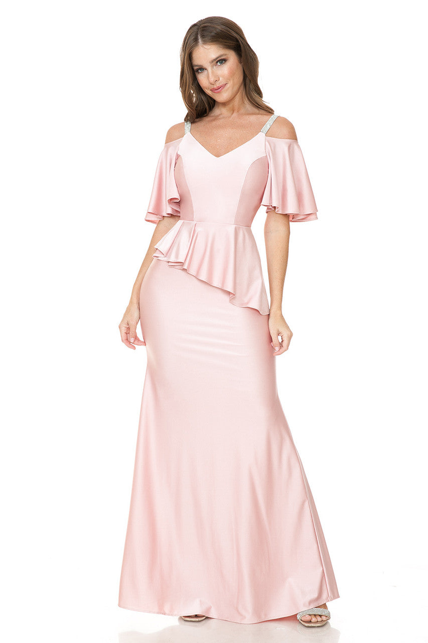 Bridesmaid Dress V-Neck Ruffled Sleeve Evening Dress By Lenovia 5282