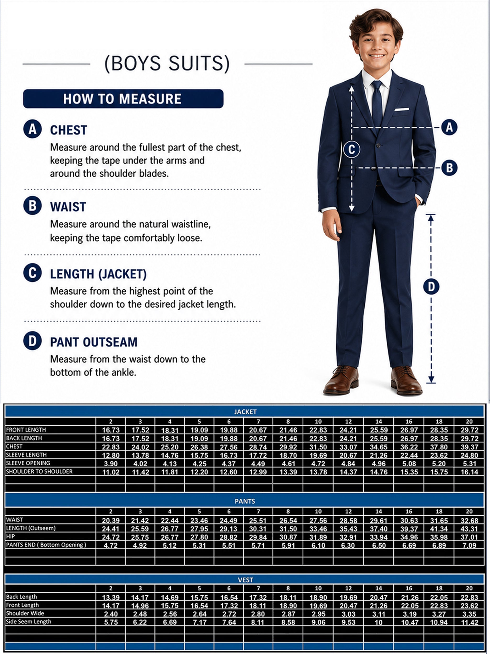 Boys Suits Size Chart