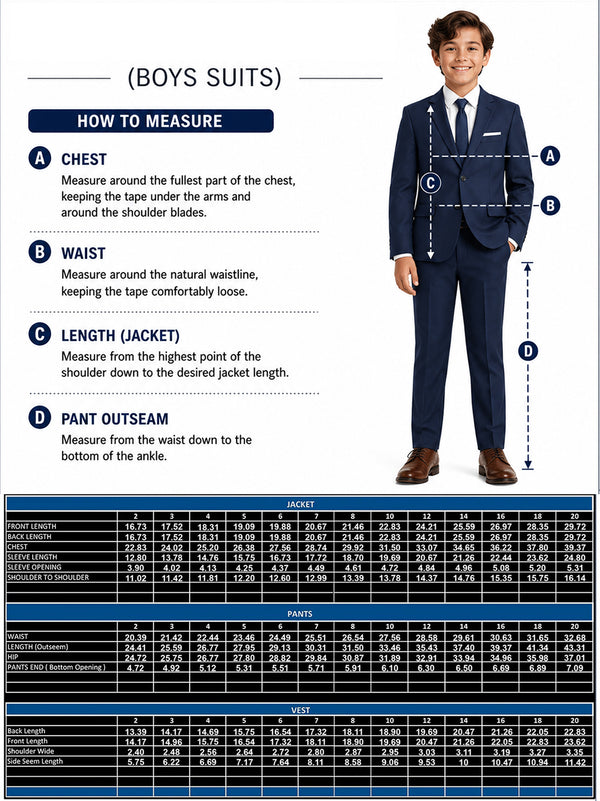Boys Suits Size Chart