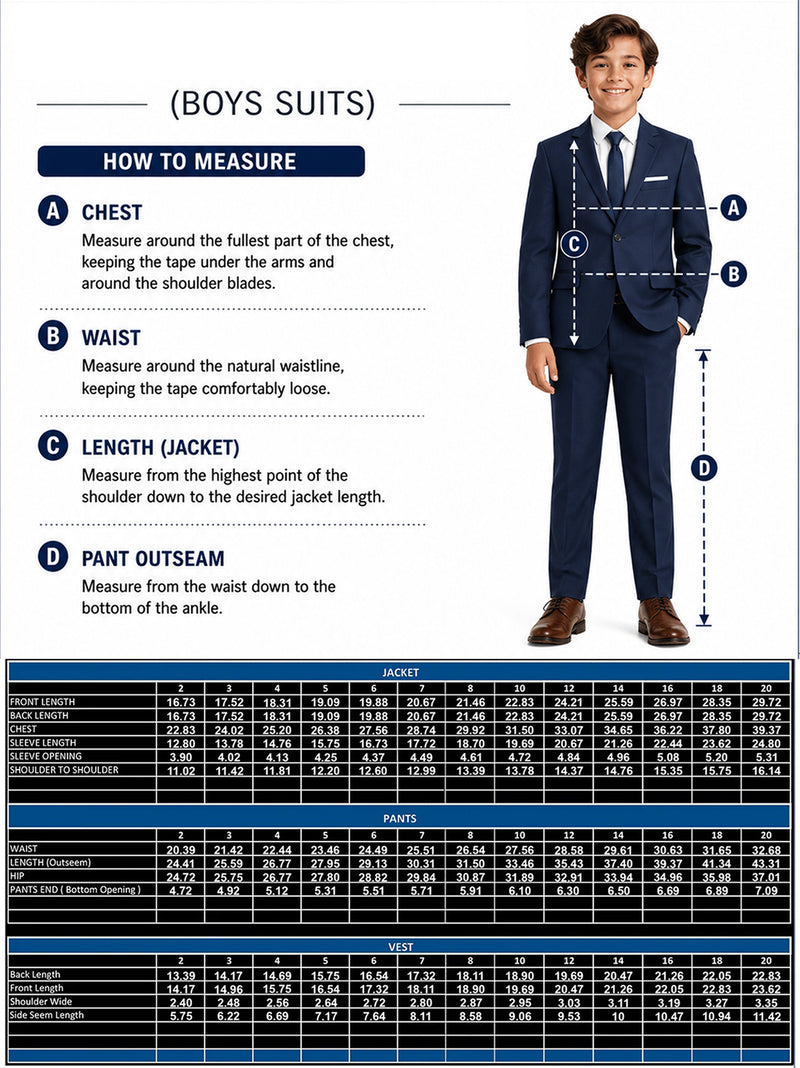 Boys Suits Size Chart