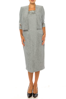 Brianna Milay 4118 Square Neck Embroidered Sequin Sheath Dress with Cropped Jacket