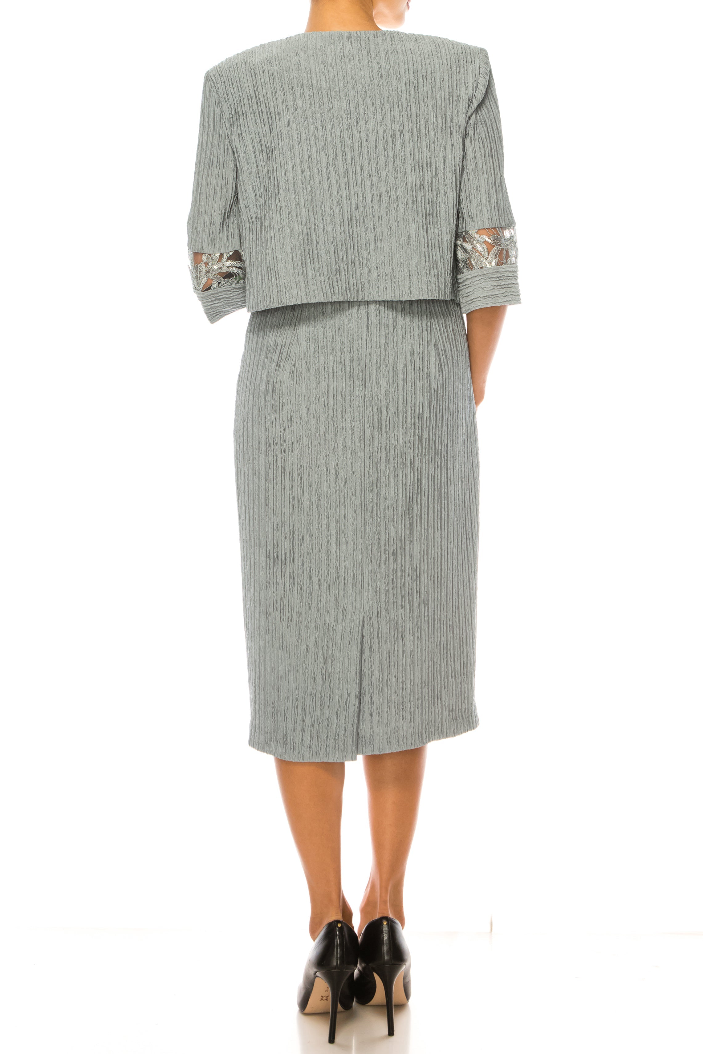 Brianna Milay 4118 Square Neck Embroidered Sequin Sheath Dress with Cropped Jacket