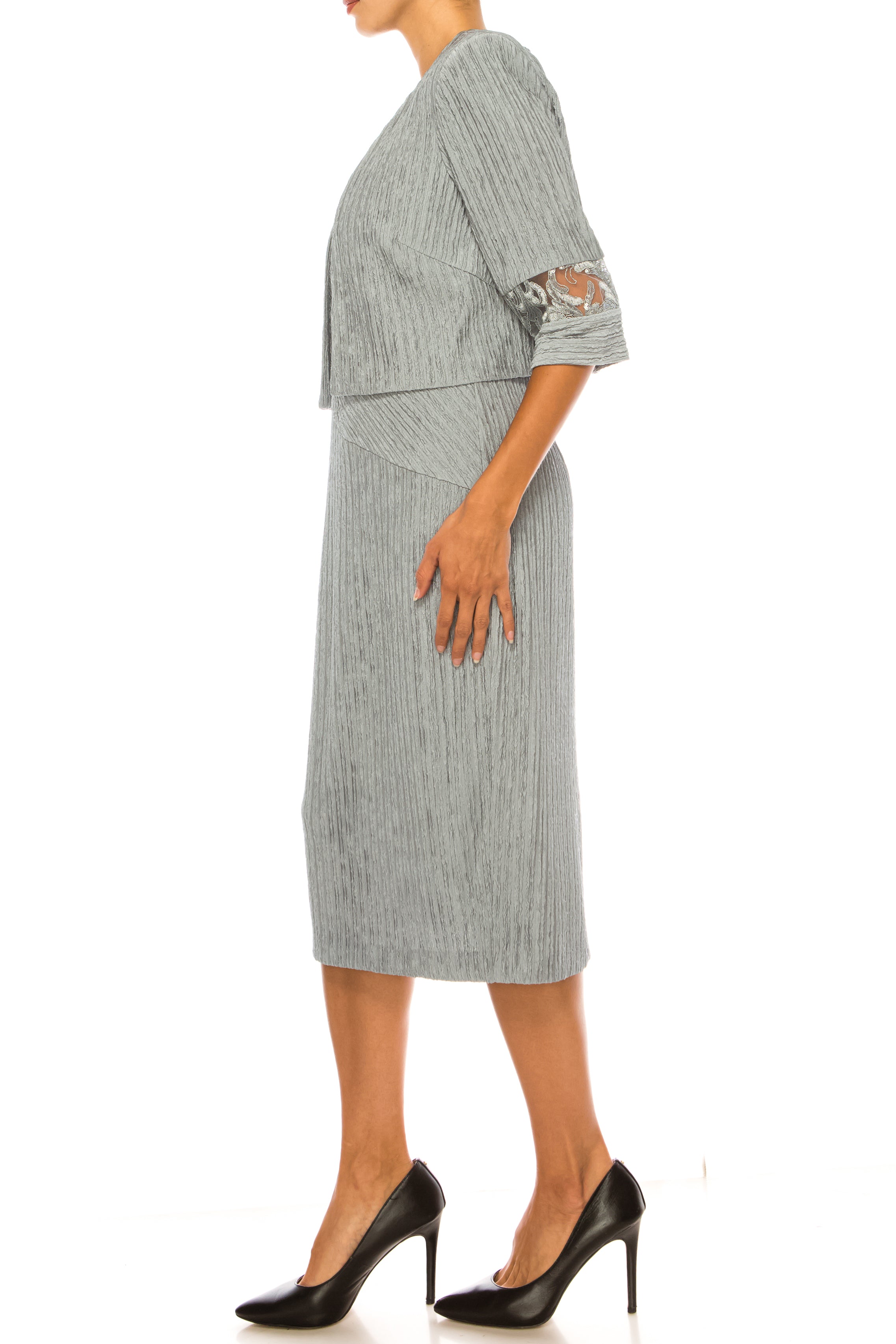 Brianna Milay 4118 Square Neck Embroidered Sequin Sheath Dress with Cropped Jacket