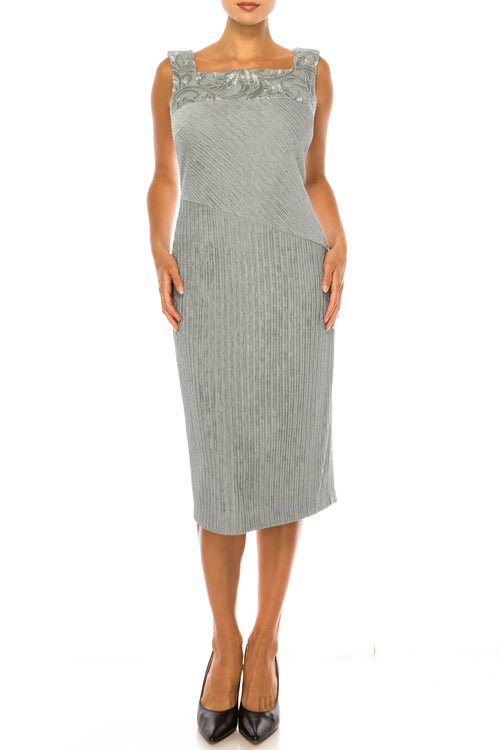 Brianna Milay 4118 Square Neck Embroidered Sequin Sheath Dress with Cropped Jacket