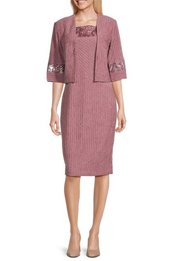 Brianna Milay 4118 Square Neck Embroidered Sequin Sheath Dress with Cropped Jacket
