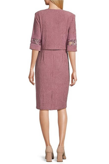 Brianna Milay 4118 Square Neck Embroidered Sequin Sheath Dress with Cropped Jacket
