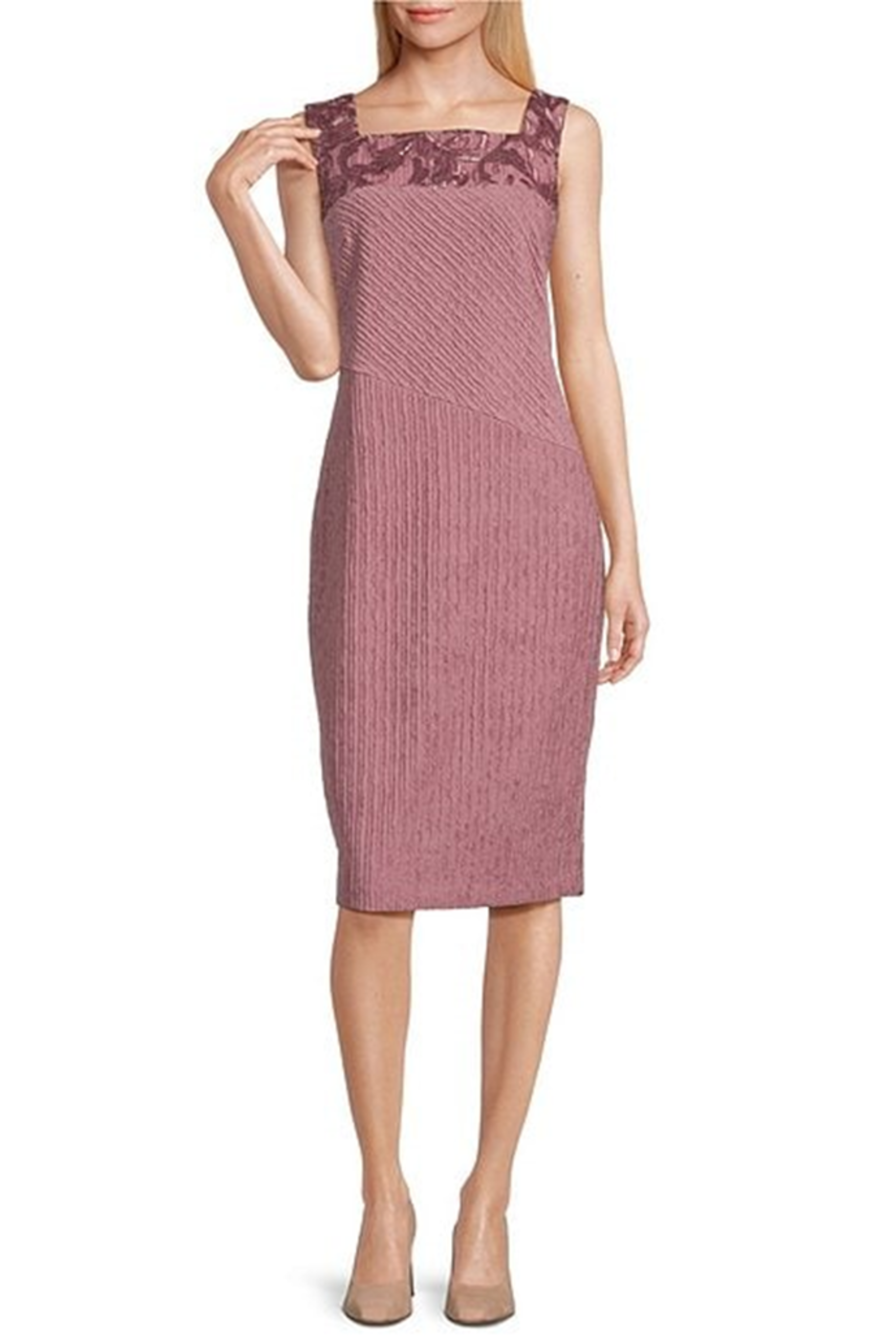 Brianna Milay 4118 Square Neck Embroidered Sequin Sheath Dress with Cropped Jacket