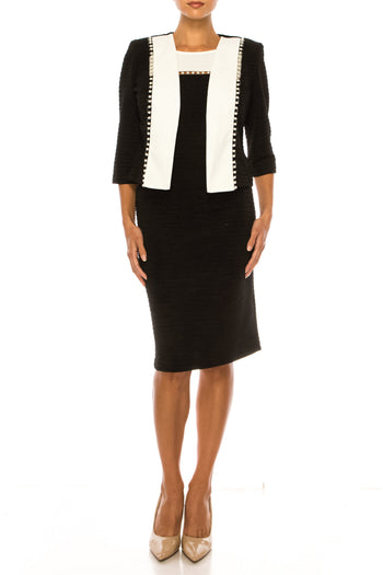 Brianna Milay 4130 Pearl Accent Colorblock Sheath Dress with Cropped Jacket