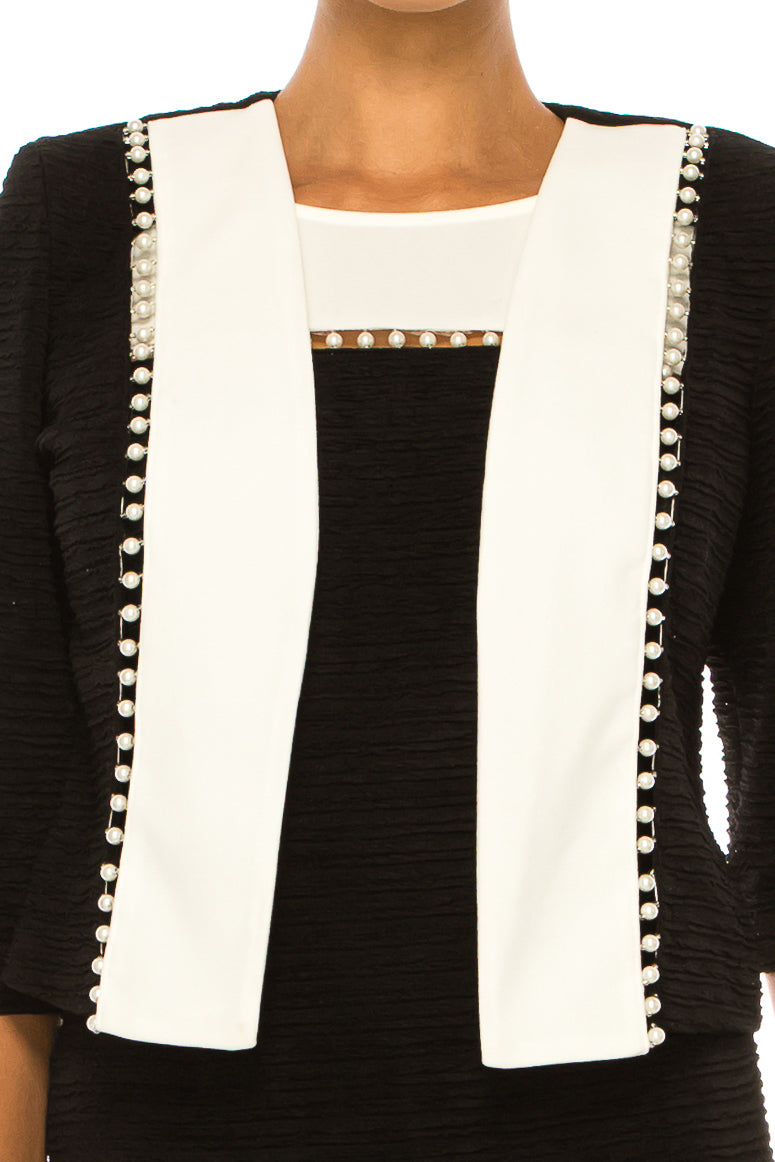 Brianna Milay 4130 Pearl Accent Colorblock Sheath Dress with Cropped Jacket