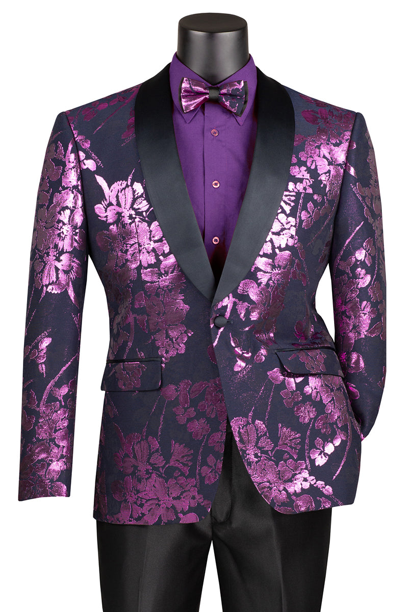 Chaqueta de esmoquin para hombre con estampado floral brillante de cachemira para graduación y boda en morado y lavanda
