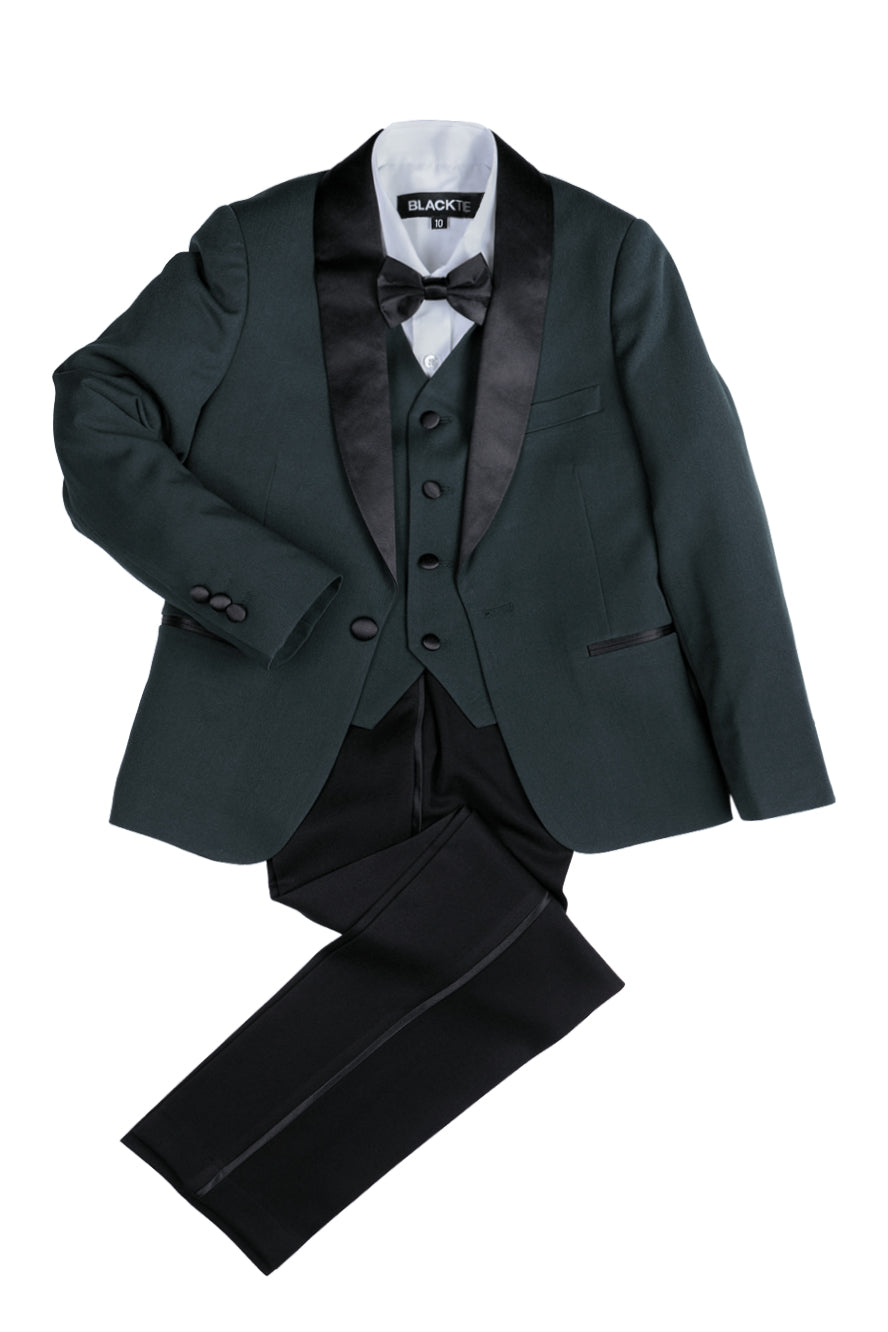 “London” 5-Piece Kids Tuxedo in Hunter Green