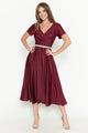 Lenovia 5274 V-Neck Short Sleeve Midi Cocktail Dress with Rhinestone Waist Formal & Wedding Guest Attire