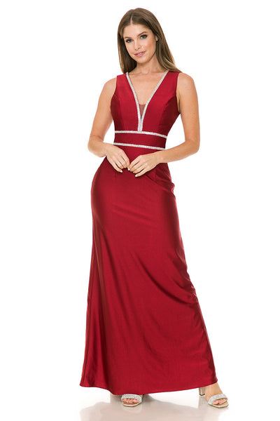 Formal Dress Deep V-Neck Embellished A-Line Prom Gown By Lenovia 5254-New Collection