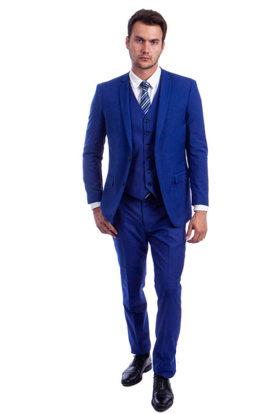 Traje de boda y negocios para hombre, de dos botones y color liso, en azul rey