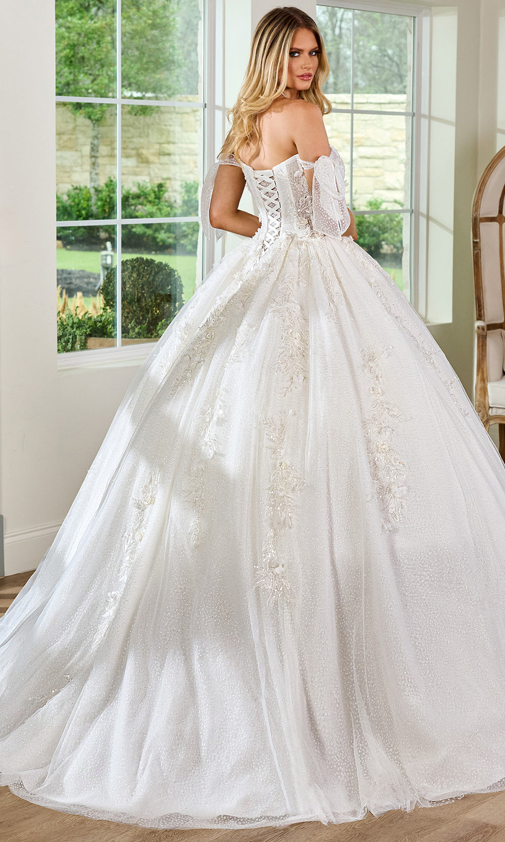 Rachel Allan RB6155 Beaded Tulle Gown with Tie Sleeves