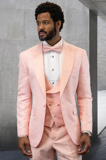 Esmoquin de diseño para hombre con estampado de cachemira a tono para boda y graduación en rosa ruborizado