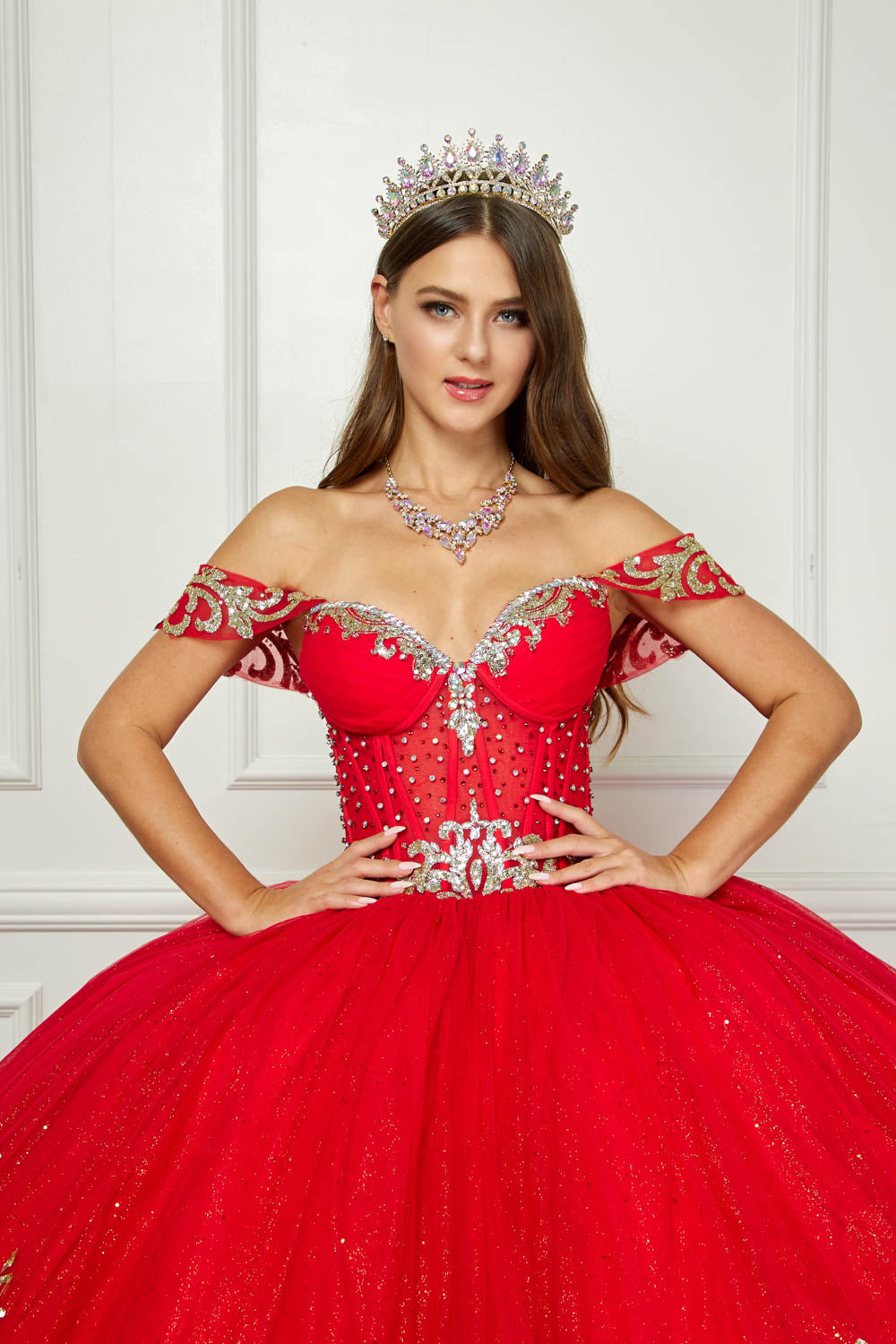 Off Shoulder Long Sleeve Ball Gown by Bella Princess PQ1065