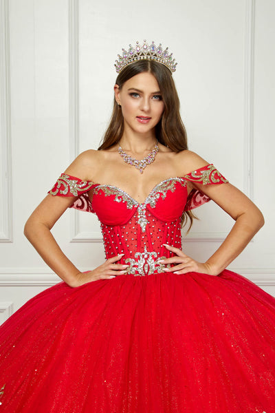 Off Shoulder Long Sleeve Ball Gown by Bella Princess PQ1065