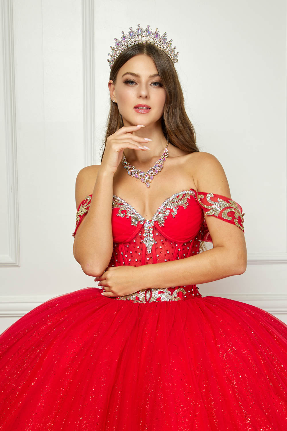 Off Shoulder Long Sleeve Ball Gown by Bella Princess PQ1065