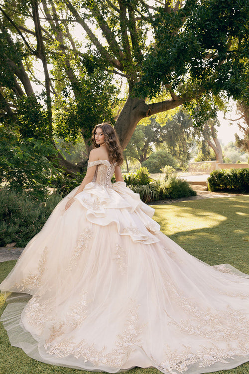 Applique Off Shoulder Ball Gown by Bella Princess PQ1082