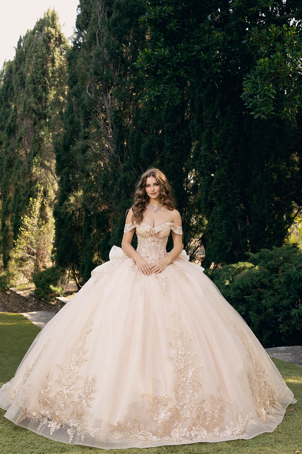 Applique Off Shoulder Ball Gown by Bella Princess PQ1082