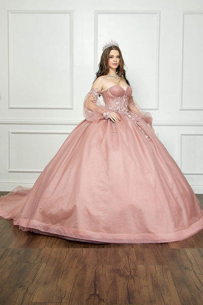 Strapless Puff Sleeve Ball Gown by Bella Princess PQ1046