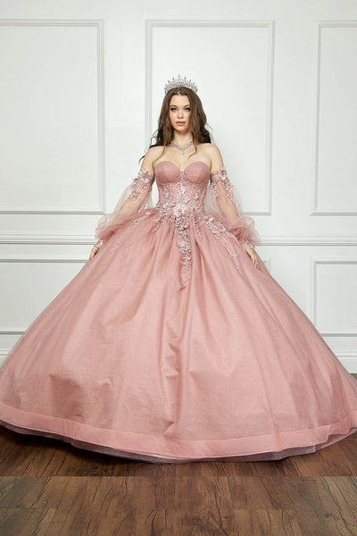 Strapless Puff Sleeve Ball Gown by Bella Princess PQ1046